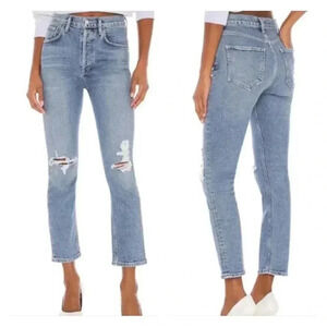 AGOLDE Riley High Rise Straight Crop in Whiplash Distressed Jeans